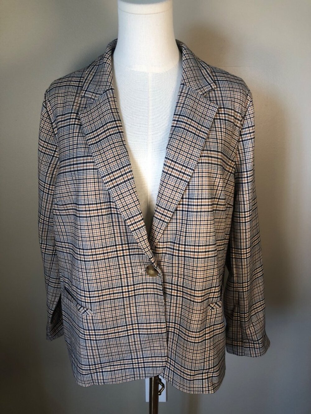 NWT J Jill Tan & Black Mendocino Plaid Tigers Eye Blazer Size MP